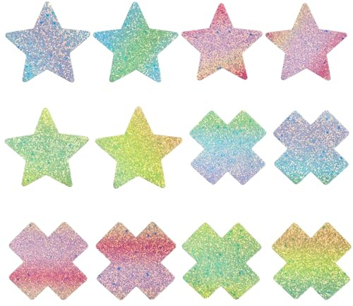 Cache Tetons Femme Sexy, 12PCS Brillant Mamelon Autocollant Croix d'étoile Autocollant Crème de Mamelon Invisible Mamelon Patch Manchon de Mamelon Femme Partie Bar