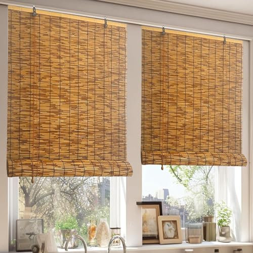 Deko Bambus rollo 70% Blickdicht bambusrollo Sonnenschutz Bambus Jalousine 56cm 68cm 75cm 80cm 95cm 100cm 110cm 125cm breit