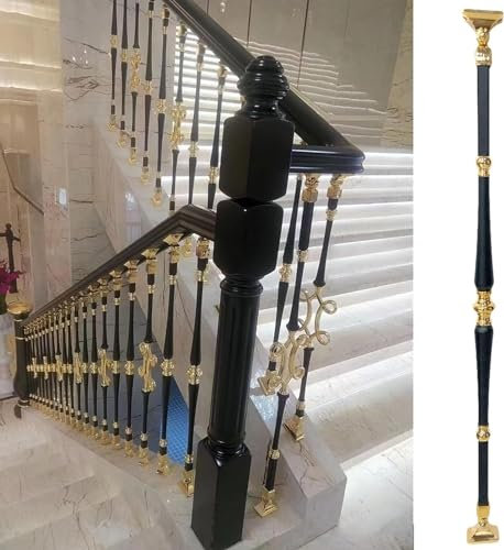 AviiSo Balaustre para escaleras/Cubiertas Interiores, Barandilla Redonda Moderna de Oro Negro, Husillo de balaustres de Aluminio con Soportes Planos Ajustables, Montaje Frontal en el Piso (Color : St