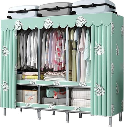 Tragbarer Kleiderschrank mit Abdeckung, Metall-Kleiderständer zum Aufhängen von Kleidung und Regalen, für Schlafzimmer, Kleiderständer (H)