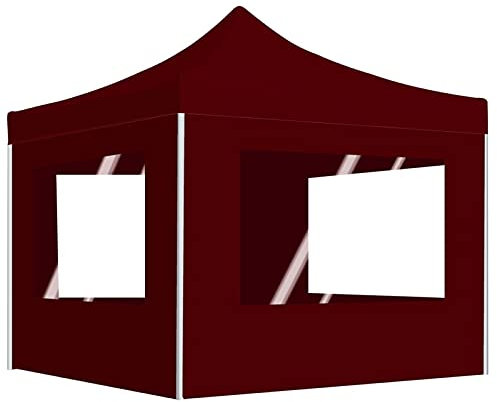 Homgoday Außenpavillon, Faltpavillon aus Aluminium mit Wänden, 3 x 3 m, Weinrot, Außenpavillon für Garten, Balkon, Terrasse, Gartenpavillon, faltbar,