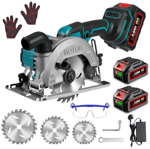 Cordless Battery Circular Saw - with 3 Saw Blades, 3600 RPM Plunge Circular Saw Cutting Depth 48 mm, 0-45° Professional Electric Saw to Cutting Wood(Incl. 2 Batteries & Charger)