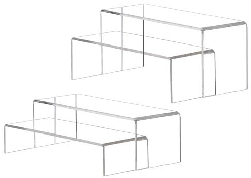SXCCNW Acrylic Display Risers, 4 PCS Acrylic Risers Acrylic Lifts Display | for Figures Clear Rectangular Tiered Display Stand Jewelry Display Riser Shelf Showcase Fixture