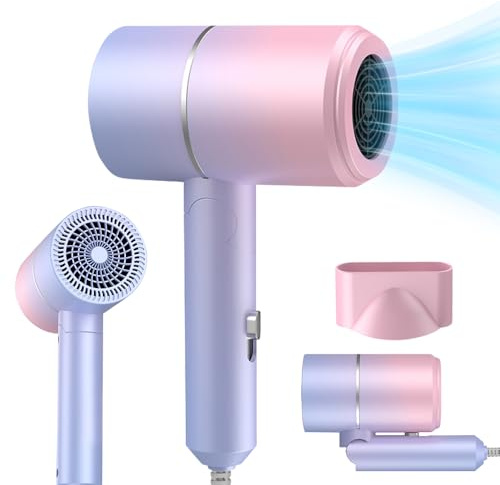 AVCXEC 800W Sèche-cheveux Pliable, Sèche-Cheveux de Voyage Pliable, Professionnel Sèche-Cheveux Lonique, 2 Températures, 1 Buses, pour Voyages, Maison, Salon (Violet)
