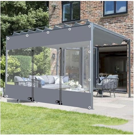 Pergola Outdoor Pergola Kunststoff Transparent Vorhang mit Reißverschluss Wasserdicht Klar Tarp Seitenwände PVC Abdeckfolie (400x200cm)