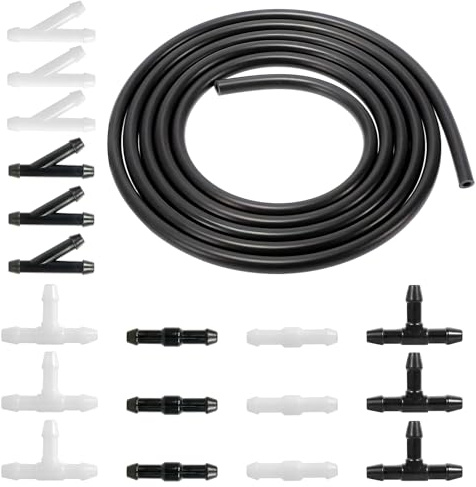 4m Car Windshield Washer Hose Kit with 18 Y/I/T Type Hose Connectors | Flexible Rubber Tube to Connect Car Water Pump and Nozzles, Durable Car Accessories for All Auto Types
