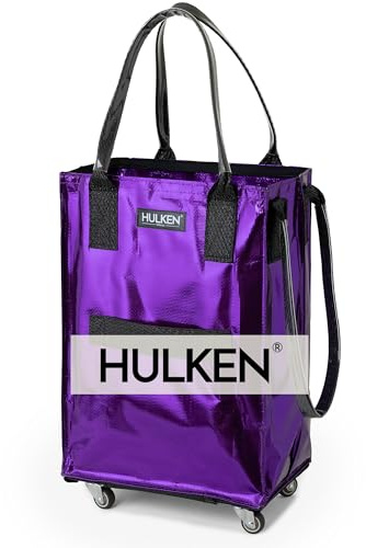 HULKEN (Small, Ultraviolet) Reusable Grocery Bag On Wheels, Shopping Trolley, Rolling Tote, Zipper Closure, Lightweight, Carries Up to 66 lb, Folds Flat