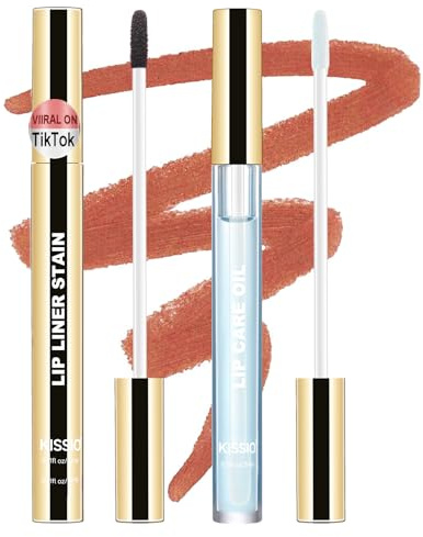 KISSIO Crayon à lèvres anti-taches, crayon à lèvres et huile de soin, résistant au transfert, longue durée et imperméable, finition mate, combinaison de lèvres, 02 gris rose