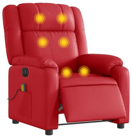 vidaXL Massagesessel Elektrisch, Sessel Verstellbare Rückenlehne Fußteil, Fernsehsessel Relaxsessel mit Liegefunktion, Liegesessel Polstersessel Ruhesessel, Rot Kunstleder