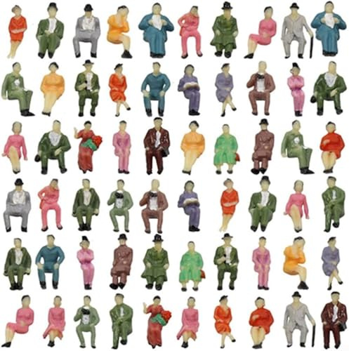Lot de 60 figurines de passagers assis, à l'échelle HO, figurines de personnes assises à l'échelle HO, figurines d'architecture en plastique, petites personnes assises et debout pour scènes miniatures