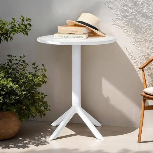 IDIMEX Gartentisch LUZ 60 cm Durchmesser weiß - runder Balkontisch aus Polypropylen, Kleiner Outdoor-Tisch wetterfest & robust, Beistelltsich Garten
