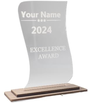 Pila Stone Moderne edler Award und Trophäe, eigener Text oder Logo, Orden Medaille aus Nussbaum und Acrylglas - Personalisierter Pokal - Kollegen Auszeichnung, Jubiläum Preis