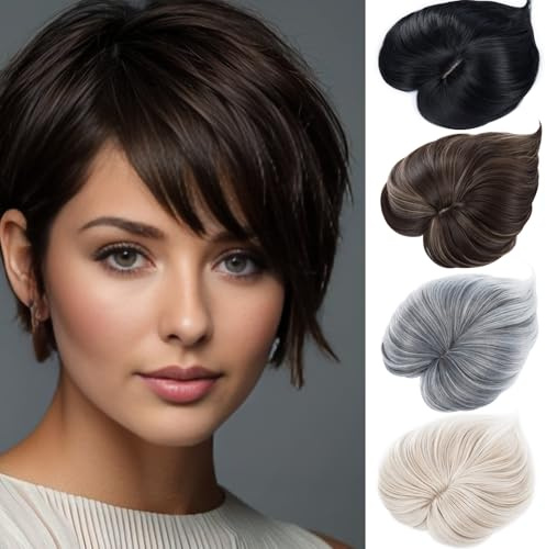 BUYOGET Blondes Haarteil für dünner werdendes Haar, kurz, 17,8 cm, 15,2 x 15,2 cm, mit 3 Clips im Haarteil, für Damen und Herren