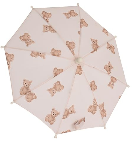 Roma Teddy Dolls Pram Parasol, Universal Pram Compatibility, Bear Print, Adjustable Clamp, Stylish & Durable Dolls Umbrella, Baby doll & Dolls Pram Accessories, Ages 3+