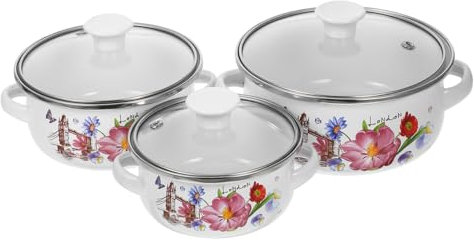 DECHOUS 3stücke Teiliges Emaille Mini Suppentopf Doppelgriffen Stapelbar Für Herdarten Vielseitig Zum Kochen Von Milch Nudeln Und Soßen Farbenfrohes Design Praktische Für Küche Und Servier