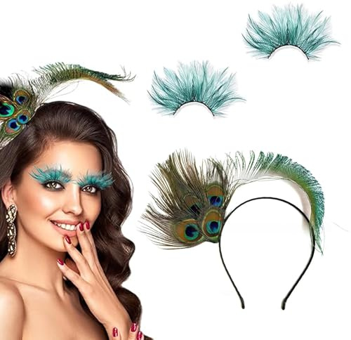 karneval MisFun påfågel huvudbonad med ögonfransar fjädrar, påfågelfjädrar hårdekoration, påfågelkostym kvinnor, hårprydnad fjädrar, lätt fjäder diadem, maskerad partytillbehör