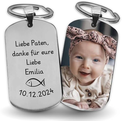 LAUBLUST Personalisierter Schlüsselanhänger mit Foto & Widmung als Personalisiertes Gastgeschenk inkl Geschenkbox für Taufe, Babyparty | Personalisierte Geschenke für Gäste & Freunde als Taufgeschenk