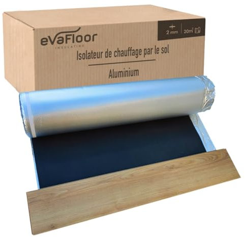 EVAFLOOR Aislante Suelo Laminado Radiante Aluminio 1x20 metros | Base Aislante Suelo Laminado | Fabricado con Base de Eva 2mm + Lámina Aluminio | Incluye Adhesivo