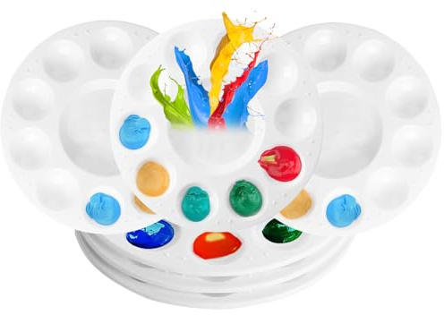 6 Stück Mischpalette Runde 15.8 cm, Kunststoffpaletten Farbtablett, Malpalette Aquarell,Mischpalette Acrylfarben Ölfarben mit 10 Farbfeldern und 1 Mischfeld für Künstler Wasserfarben Öl Acryl Malerei