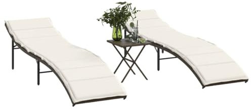 IKAYAA Sonnenliegen 2Stk. mit Tisch Braun Poly Rattan,Garten Liege,Balkon Liege,Relax Sonnenliege,Gartenliegen,Liegestuhl,Garten Liegestuhl