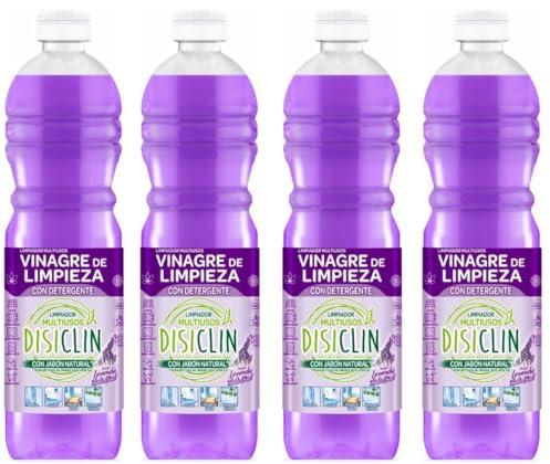 Disiclin Vinagre de Limpieza con detergente Aroma Lavanda 1L – Pack de 4 Botellas | Limpiador Potente, Antical y Desengrasante Natural para el Hogar, Cocina y Superficies