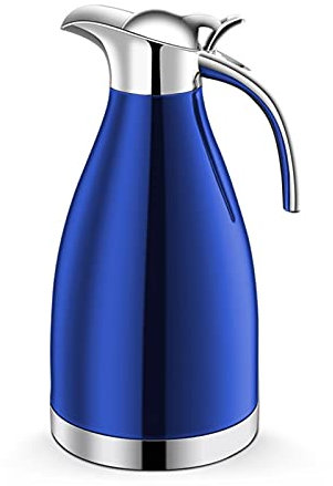 Jarra térmica de acero inoxidable de 2 litros con aislamiento al vacío de doble pared para bebidas calientes y frías, jarra de agua con asa, color azul