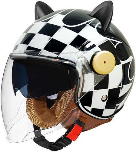 3/4 Casco Aperto Moto Mezzo Casco Con Doppia Visiera Parasole, Vintage Style Caschi Jet Caschi Cromwell Per Uomo E Donna Adulto, Retro Demi-Jet Casco Da Moto Omologato DOT/ECE 21,L=59-60CM