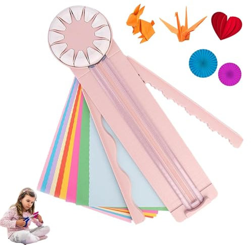12 in 1 Papierschneider mit Schnittlinienführung und Seitenlineal, Paper Craft Kantenschneider Multifunktionale Papierschneidemaschine für DIY Bastelpapier Postkarte Scrapbook (Rosa)