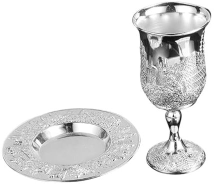 Alipis Copa Kiddush Plateada Para Shabbat y Pésaj Set De 1 Copa De Vino Decorativa De Metal Adecuado Para Celebraciones y Artículos Para Kiddush