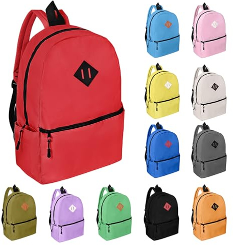 Runpig 12 Pack Backpacks in Bulk,17-inch Lightweight Bookbags for Elementary,Middle,and High School Students,Bulk Backpacks for Kids,Boys,Girls,Classroom,Travel,Gym Supplies,Assorted 12 Colors