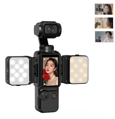 Flymile 2PCS Pocket 3 Magnetic Mini LED Light Accessories, 8700K Adjustable Fill Video Light for Xtra Muse with Quick-Release Cold Shoe Adapter for DJI Osmo Action 5 Pro/4/3 Camera Cage Attachment