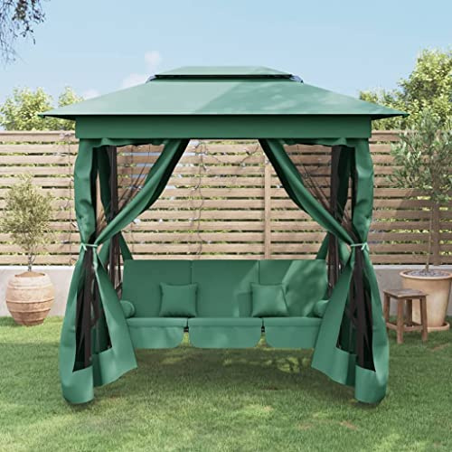 Cozynest Gartenpavillon mit Hollywoodschaukel Grün Stoff & Stahl Hollywoodschaukel Dach Bettfunktion Gartenschaukel Schaukelbank Liege