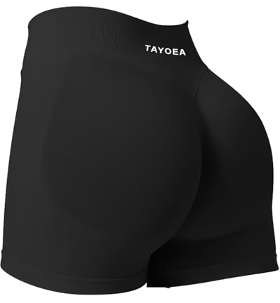 TAYOEA Pantaloncini Sportivi da Donna Scrunch, Pantaloncini Corti Sportivi Push Up, Leggings Corti Butt Lifting, per Palestra, Short, Senza Cuciture, per Bici, da Donna, Nero , XS