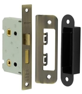 Kooples Hardware Kontrax Bathroom Lock – Square Forend Mortice Lock with Radiused Strike Plate – Privacy Thumbturn for Internal Timber Doors (Antique Brass, 65mm)