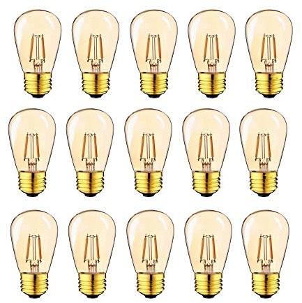 Fengyan Maison Ampoules, Pack de 15, ampoule à filament LED ST45 Edison lampe perle 1W 2200K S14 AC220V E27 lampe teinte or suspension décorative guirlande lumineuse ampoule