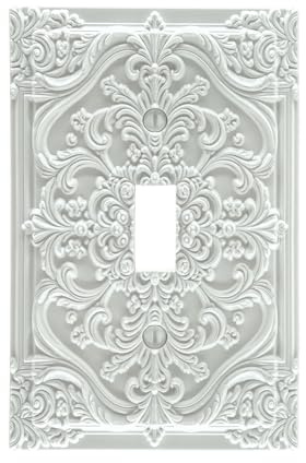 Spshian Decorative Light Switch Plate Covers White Flower Elegant 3D Floral Embossed 1 Gang Light Switch Cover Plate Single Toggle Wall Plate Outlet Covers Faceplate for Bedroom Home Decor