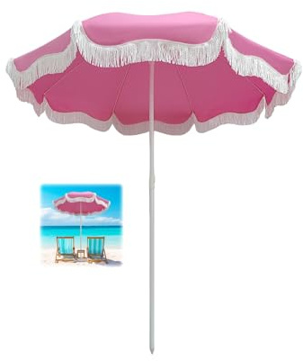 Parasol d'extérieur réglable avec franges, protection UV, imperméable, pour balcon, piscine, jardin - 180 cm - Sac de transport inclus