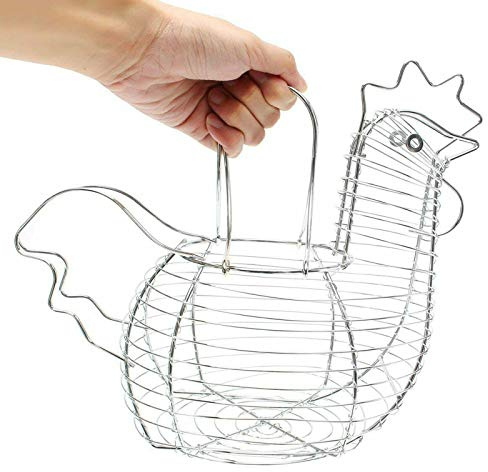 Wire Metal Egg Baskets Vintage Storage Rustic Chicken Hen Shape with Handle