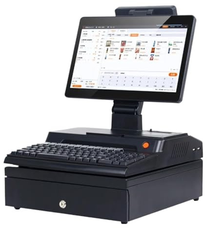 DSYYNAY Écran tactile de 14,1 pouces, caisse enregistreuse, clavier, imprimante intégrée de 58 mm, paquet complet, ordinateur POS, point de vente d'usine, caisse enregistreuse pour commerces et