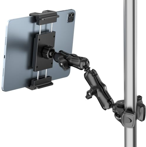 PLDHPRO Tablet Holder for Mic Stand,iPad Clamp Mount with Long Arm,360°Rotating Adjustable Tablet Mount for Microphone Stand,Fits 5.5-14.6 iPad Pro 12.9, Galaxy,iPhone