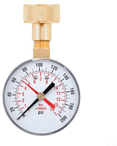 Water Pressure Tester 0-200 PSI Gauge with Dual Scale (Psi/bar/kPa), 3/4 Inch Female Hose Thread, Brass Fittings for Long Lasting Water Pressure