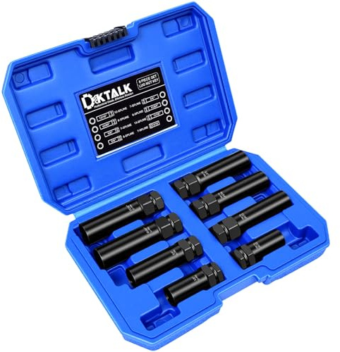 8PCS Spline Lug Nut Socket Set, CR-MO Universal Wheel Lock Removal Tool & Master Key Kit for Automotive Locking Lug Nuts, 5/6/7/12 Spline