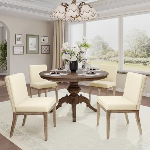 COLAMY Esszimmerstühle 4er Set, Moderne Esszimmerstühle mit Stoffbezug, Küchenstühle im Landhausstil für Restaurant und Wohnzimmer, Beige