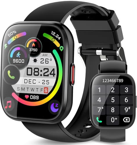 aycy Smartwatch Damen Herren, Fitnessuhr Damen mit Telefonfunktion 1.85 Zoll Touchscreen, IP68 Wasserdicht Smart Watch mit schrittzähler Schlafmonitor, Uhren Herren für Android iOS, Schwarz