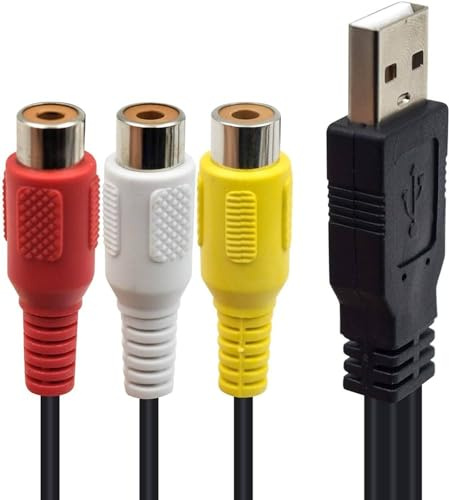 USB Male to 3-RCA Female Adapter Cable – 25 cm Short AV Audio Video Converter Cord for TV/Monitor/Projector – Plug & Play Composite Connection