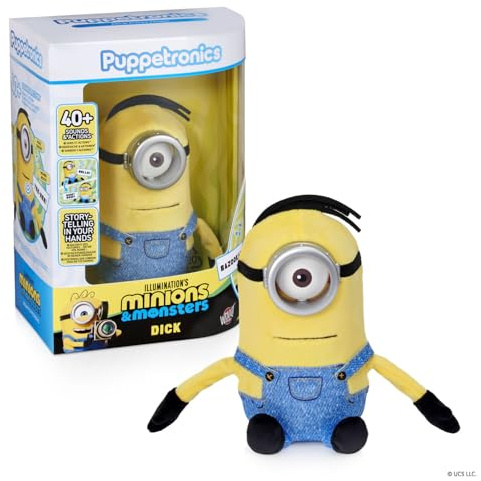 Puppetronic Minions Dick Muñeco Animatrónico Interactivo, Movimiento de Cabeza y Boca con Sensor Táctil, Sonidos Auténticos y Tecnología Chatty Tech, Diversión Interactiva, Famosa (REN00100)