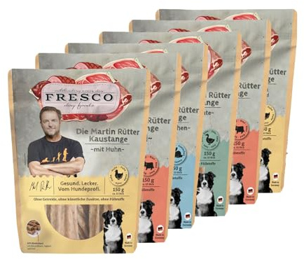 FRESCO Dog Martin Rütter Kaustangen PROBIERPAKET 6x150g | Hundeleckerli | Hunde Zahnpflege, Belohnung & Hundetraining | Getreidefrei, zuckerfrei & fettarm | Hunde Leckerlis mit 85% Frischfleisch