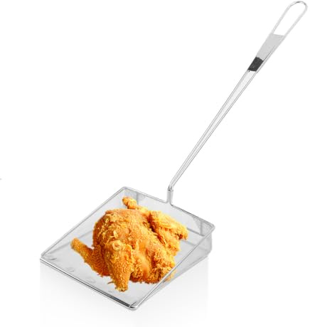 Schiumarola a Maglia Quadrata, Schiumarola per Olio per Friggitrice Paletta per Frittura Colino in Acciaio Inossidabile con Manico Lungo per Piscine Cibi Fritti