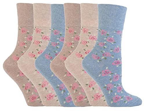 Gentle Grip - 6 Pairs Non Elastic Soft Top Cotton Socks for Women