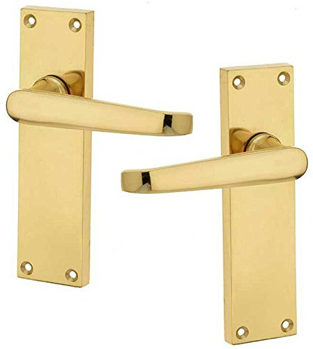 Solid Brass Jedo Victorian Long Plate Door Handles Polished Brass Straight